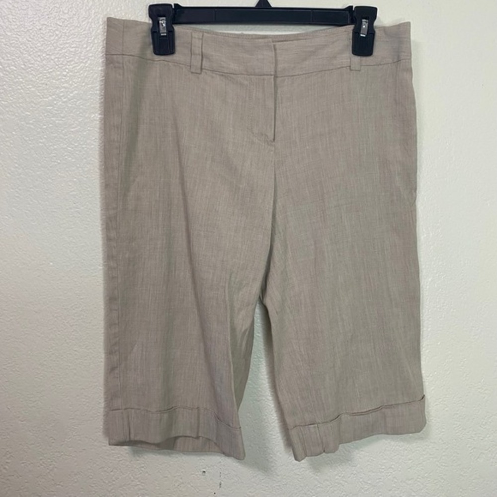 Trina Turk Los Angeles Linen Blend along Bermuda Shorts Beige Size‎ 6 Cuffed